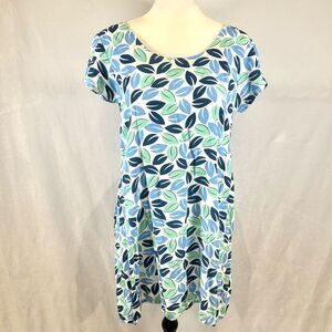 Blue and green leaf print lace up corset back dress with pockets size small